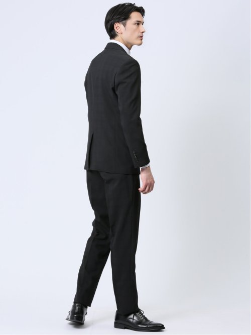 ストレッチウォッシャブル レギュラーフィット 2ボタン2ピーススーツ チェック黒