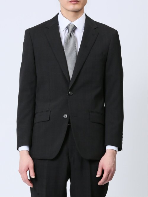 ストレッチウォッシャブル レギュラーフィット 2ボタン2ピーススーツ チェック黒