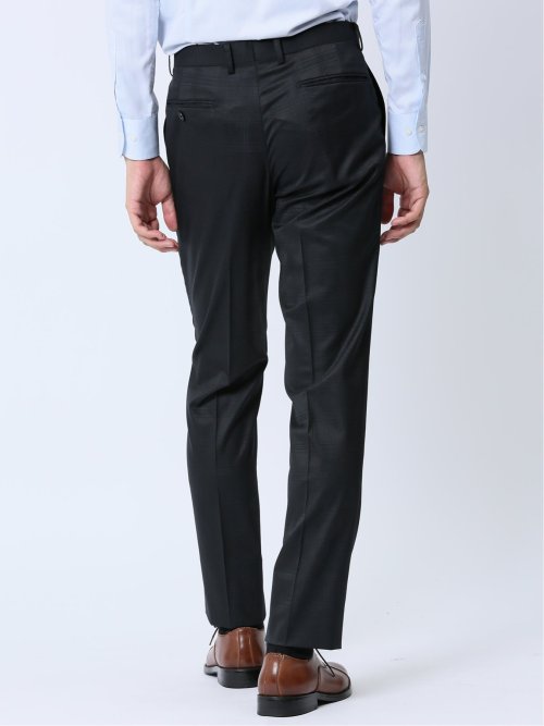 光沢ウール混 スリムフィット 2ボタン3ピーススーツ 組織黒