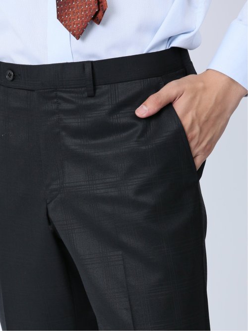 光沢ウール混 スリムフィット 2ボタン3ピーススーツ 組織黒