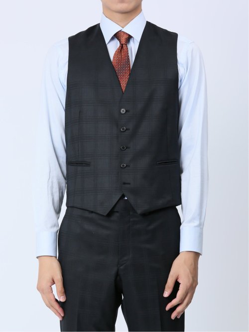 【最高級EXCLUSIVE 極美品】タカキュー　スーツ　3ピース　黒　XL 光沢 光沢ウール混 スリムフィット 2ボタン3ピーススーツ 組織黒(Y4 05黒