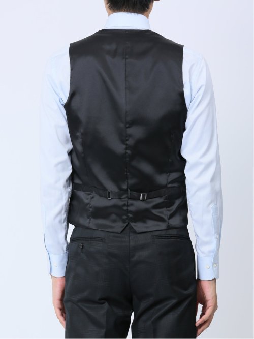 光沢ウール混 スリムフィット 2ボタン3ピーススーツ 組織黒