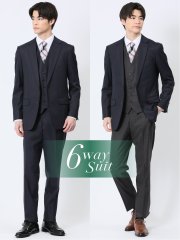 光沢ウール混 スリムフィット 2ボタン4ピース6WAYスーツ 組織紺