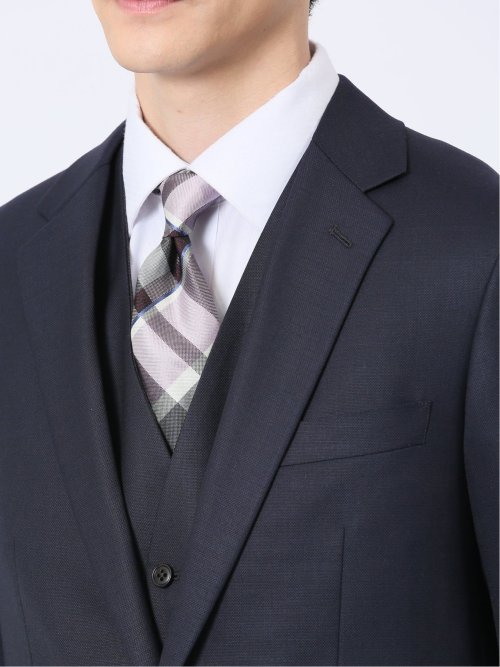 光沢ウール混 スリムフィット 2ボタン4ピース6WAYスーツ 組織紺