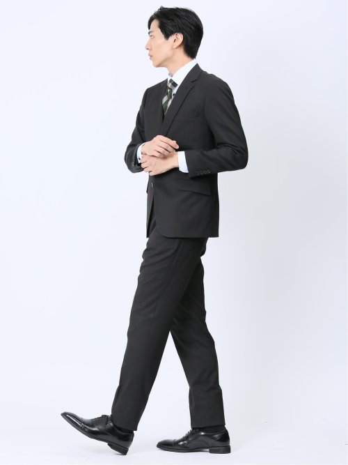 ストレッチウォッシャブル レギュラーフィット 2ボタン2パンツスーツ シャドーストライプ黒