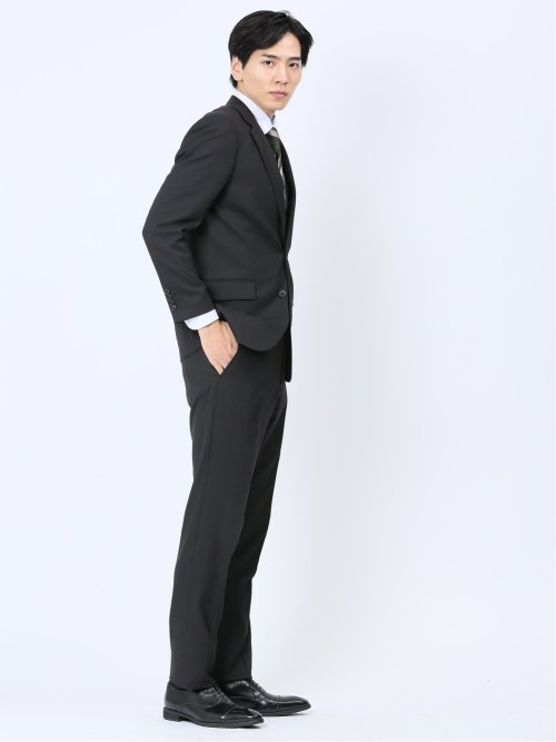 ストレッチウォッシャブル レギュラーフィット 2ボタン2パンツスーツ シャドーストライプ黒