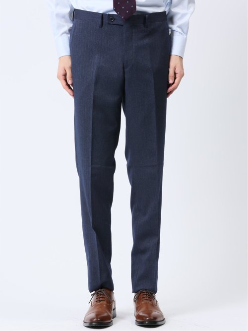 Woolen Tec On スリムフィット 2ボタン3ピーススーツ ヘリンボン青