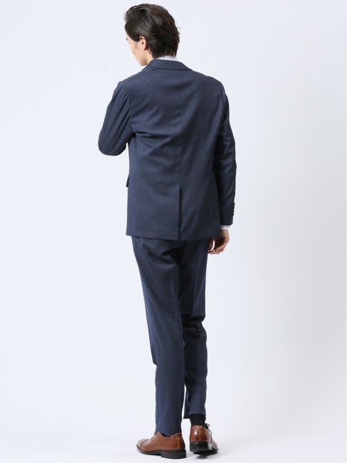 Woolen Tec On スリムフィット 2ボタン3ピーススーツ ヘリンボン青