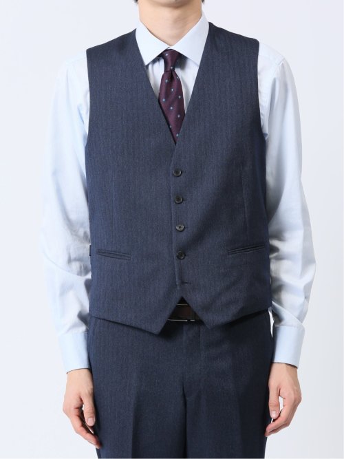 Woolen Tec On スリムフィット 2ボタン3ピーススーツ ヘリンボン青