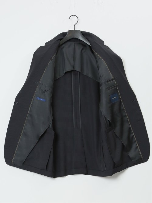 ストレッチウォッシャブル レギュラーフィット 2ボタン2ピーススーツ シャドーストライプ黒