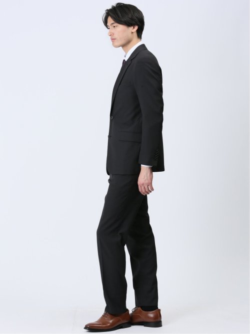 ストレッチウォッシャブル レギュラーフィット 2ボタン2ピーススーツ シャドーストライプ黒