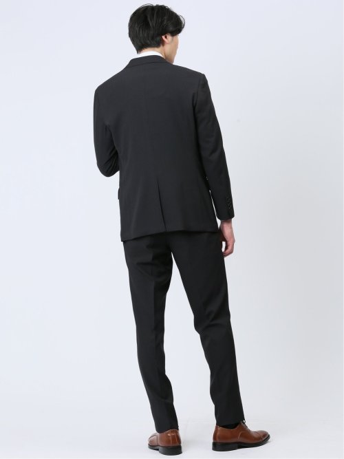 ストレッチウォッシャブル レギュラーフィット 2ボタン2ピーススーツ シャドーストライプ黒