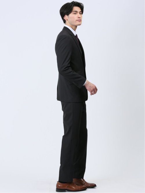 ストレッチウォッシャブル レギュラーフィット 2ボタン2ピーススーツ シャドーストライプ黒