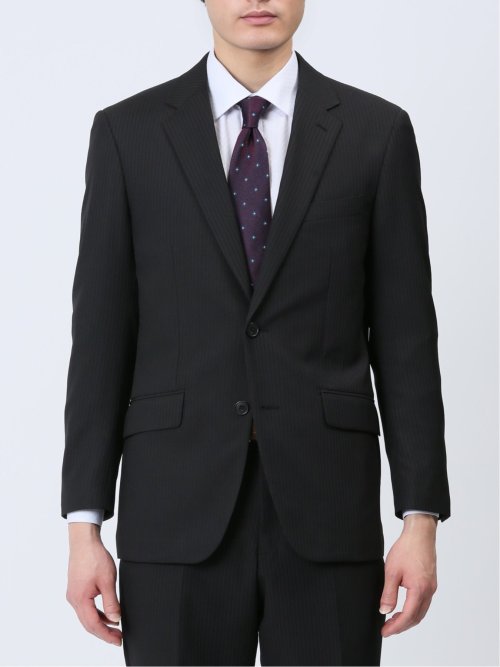 ストレッチウォッシャブル レギュラーフィット 2ボタン2ピーススーツ シャドーストライプ黒