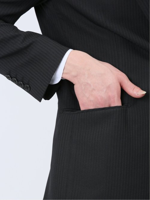 ストレッチウォッシャブル レギュラーフィット 2ボタン2ピーススーツ シャドーストライプ黒