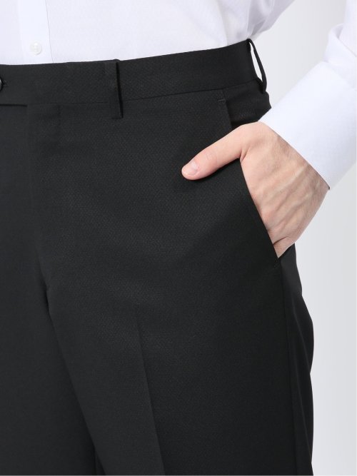 ストレッチウォッシャブル スリムフィット 2ボタン3ピーススーツ 組織黒