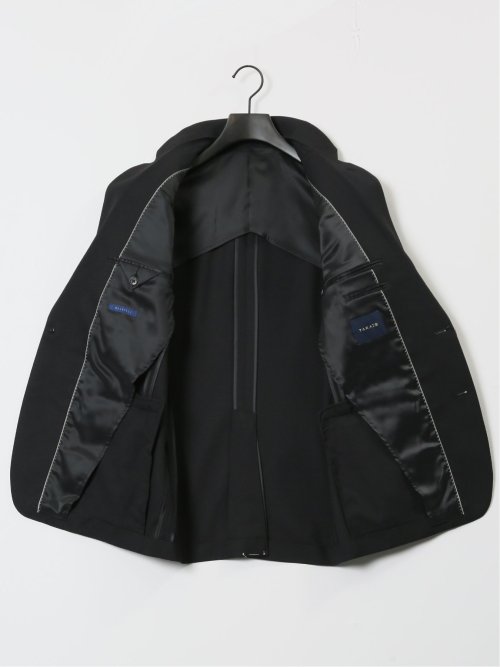 ストレッチウォッシャブル スリムフィット 2ボタン3ピーススーツ 組織黒