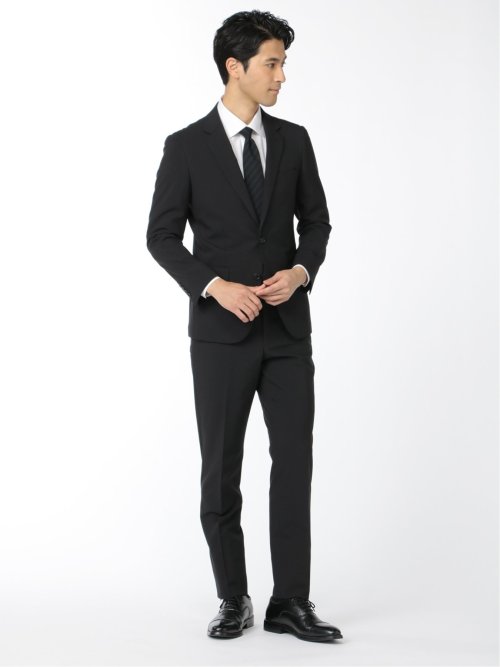 ストレッチウォッシャブル スリムフィット 2ボタン2パンツ 軽量リクルートスーツ 黒