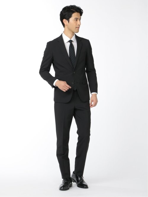 ストレッチウォッシャブル スリムフィット 2ボタン2パンツ 軽量リクルートスーツ 黒