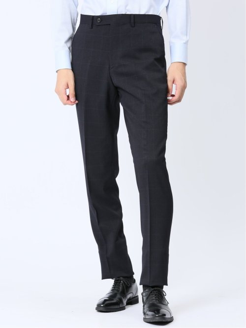 ストレッチウォッシャブル レギュラーフィット 2ボタン2パンツスーツ チェック紺