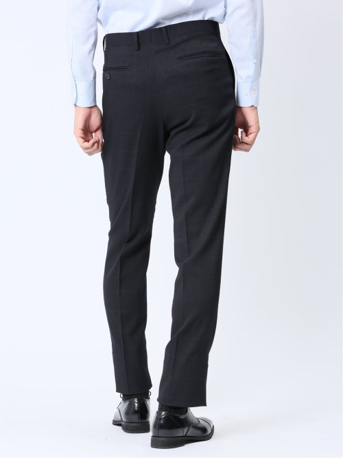 ストレッチウォッシャブル レギュラーフィット 2ボタン2パンツスーツ チェック紺