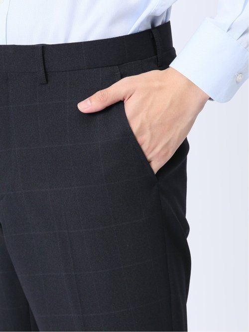 ストレッチウォッシャブル レギュラーフィット 2ボタン2パンツスーツ チェック紺