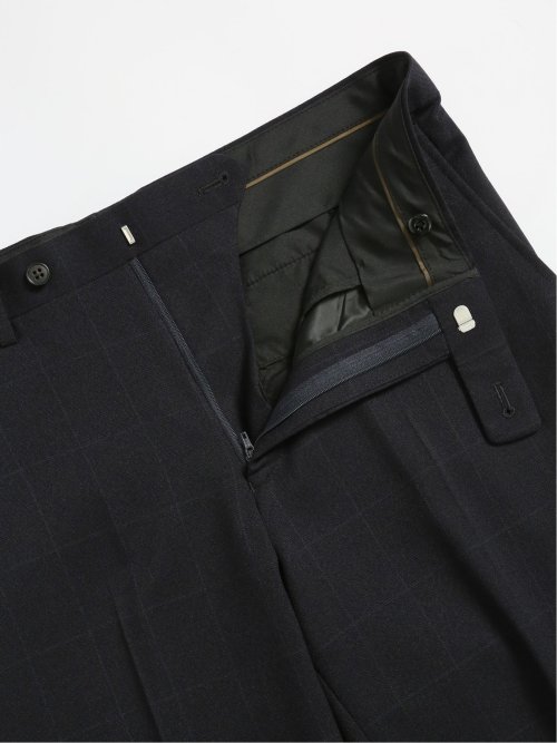 ストレッチウォッシャブル レギュラーフィット 2ボタン2パンツスーツ チェック紺