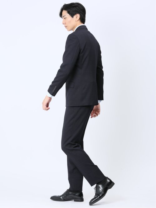 ストレッチウォッシャブル レギュラーフィット 2ボタン2パンツスーツ チェック紺