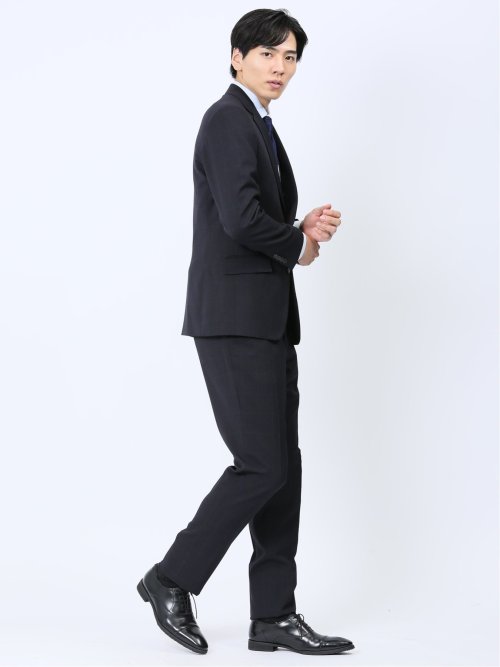 ストレッチウォッシャブル レギュラーフィット 2ボタン2パンツスーツ チェック紺