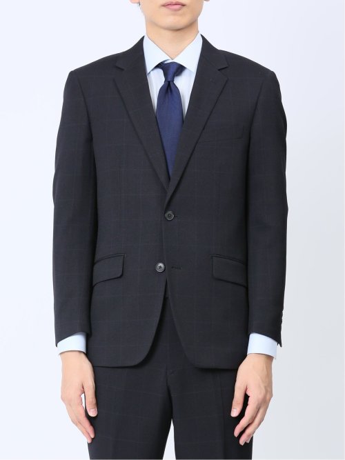 ストレッチウォッシャブル レギュラーフィット 2ボタン2パンツスーツ チェック紺