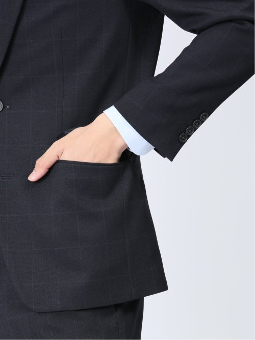 ストレッチウォッシャブル レギュラーフィット 2ボタン2パンツスーツ チェック紺