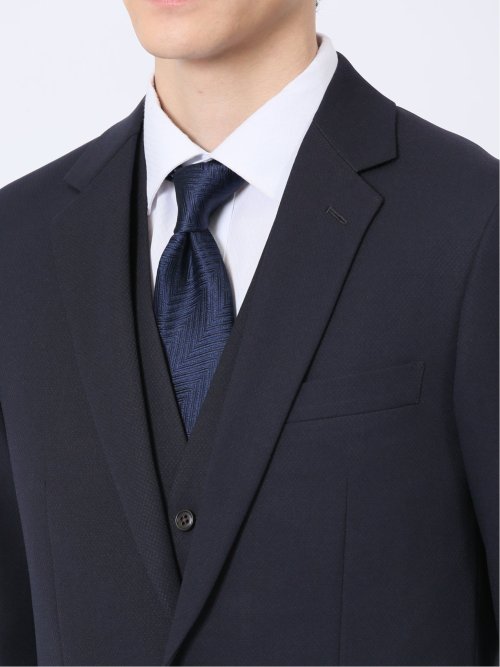 ストレッチウォッシャブル スリムフィット 2ボタン3ピーススーツ 組織紺