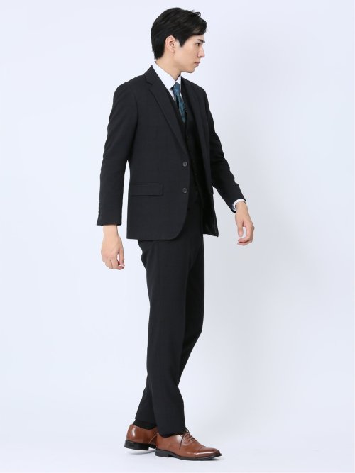 Woolen Tec On スリムフィット 2ボタン3ピーススーツ チェック紺