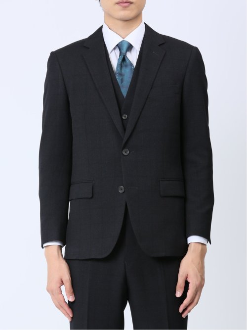 Woolen Tec On スリムフィット 2ボタン3ピーススーツ チェック紺