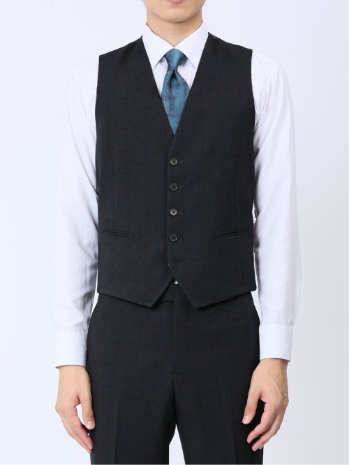 Woolen Tec On スリムフィット 2ボタン3ピーススーツ チェック紺