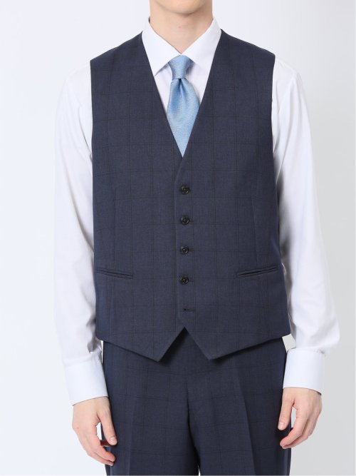 ストレッチウォッシャブル レギュラーフィット 2ボタン3ピーススーツ ウィンドペン紺