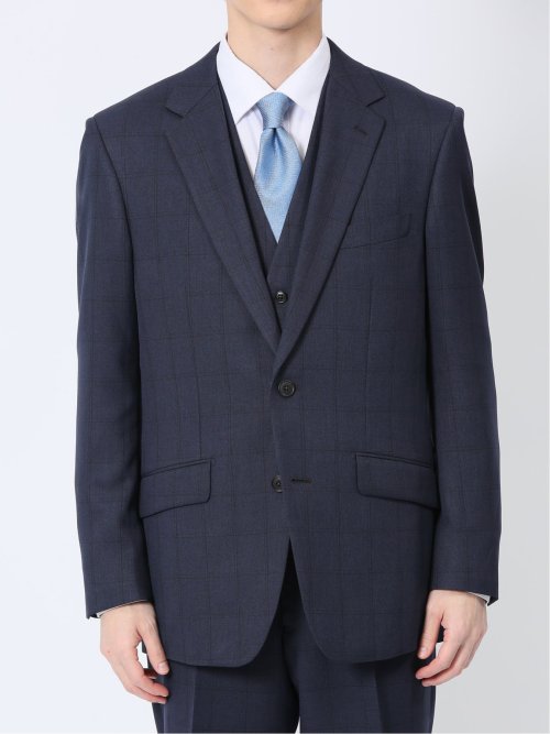 ストレッチウォッシャブル レギュラーフィット 2ボタン3ピーススーツ ウィンドペン紺
