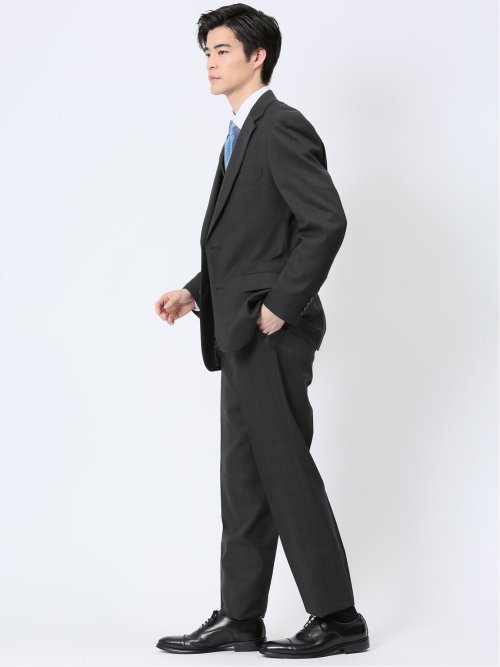 ストレッチウォッシャブル レギュラーフィット 2ボタン3ピーススーツ ウィンドペングレー