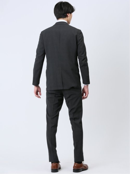 軽量ストレッチ レギュラーフィット 2ボタン2ピーススーツ チェックグレー