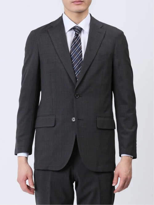 軽量ストレッチ レギュラーフィット 2ボタン2ピーススーツ チェックグレー