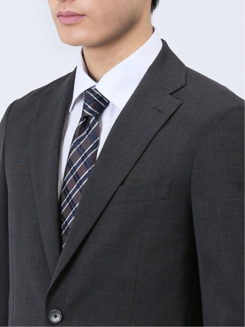軽量ストレッチ レギュラーフィット 2ボタン2ピーススーツ チェックグレー