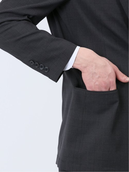 軽量ストレッチ レギュラーフィット 2ボタン2ピーススーツ チェックグレー