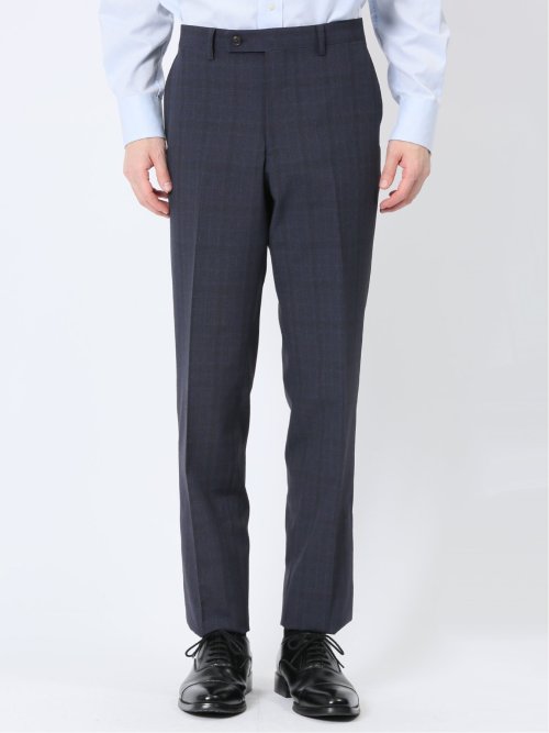 ストレッチウォッシャブル スリムフィット 2ボタン2ピーススーツ チェック紺