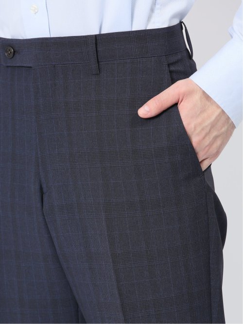 ストレッチウォッシャブル スリムフィット 2ボタン2ピーススーツ チェック紺