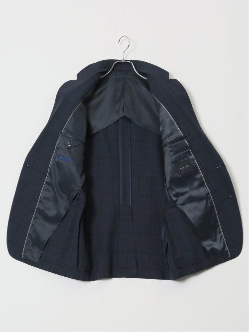 ストレッチウォッシャブル スリムフィット 2ボタン2ピーススーツ チェック紺