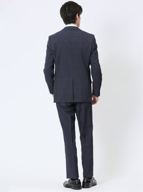 ストレッチウォッシャブル スリムフィット 2ボタン2ピーススーツ チェック紺