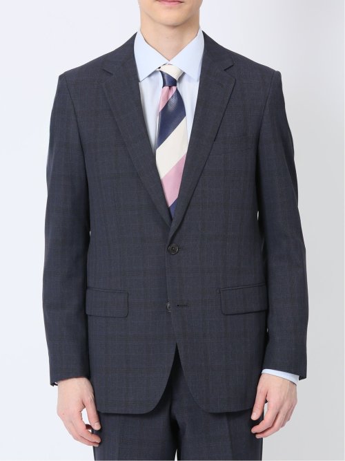 ストレッチウォッシャブル スリムフィット 2ボタン2ピーススーツ チェック紺