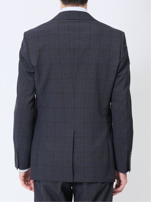 ストレッチウォッシャブル スリムフィット 2ボタン2ピーススーツ チェック紺