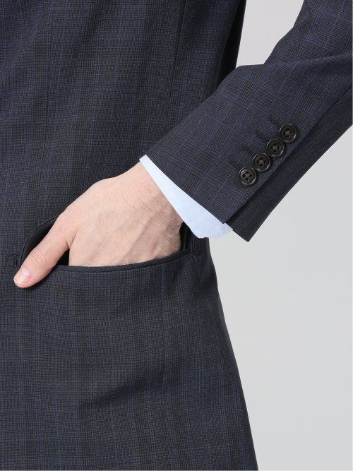 ストレッチウォッシャブル スリムフィット 2ボタン2ピーススーツ チェック紺
