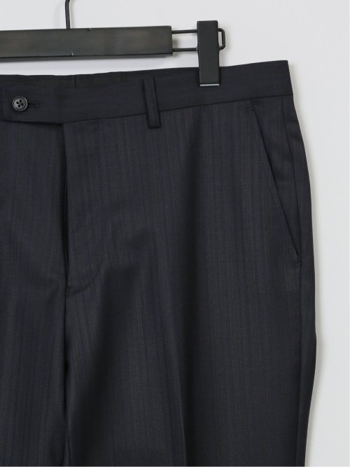 光沢ウール混 スリムフィット 2ボタン3ピーススーツ 組織紺